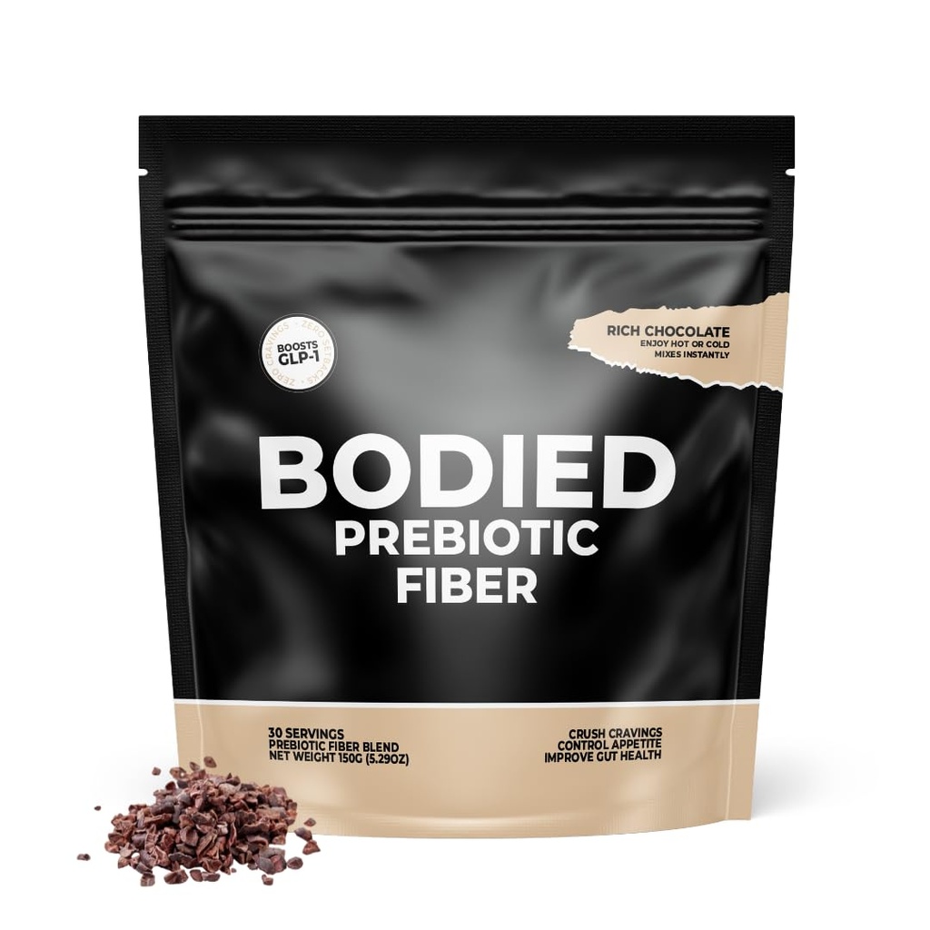 BODIED Fibre de cacao PREBIOTIC - Chocolat aromatisé - Boost GLP-1, Psyllium Husk, SolNul, Gut Health, Digestion & Immunity, Zero Added Sugar, Keto, Paleo Fasting Friendly 30 portions.