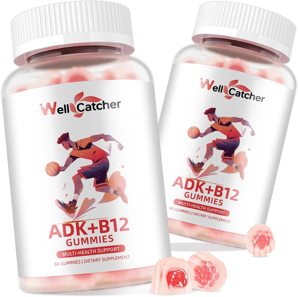 Vitamine ADK+B12 Gummies Suppléments: Vitamine D3 K2 (MK-7) avec B12 pour les hommes Femmes Chewable Vegan Multivitamin Support Bone Cerveau Immune Peau Eye Heart Sugar Free Framboise Aromatisée 2 Packs