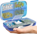 Blue and Rose Airtight Pill Organizer Pill Box Large Pill Dispenser Maison Support de Supplément de Voyage Sorter Vitamine Portable Jumbo Taille 8 Compartiment Vitamine Container Daily Medicine Travel Essentials
