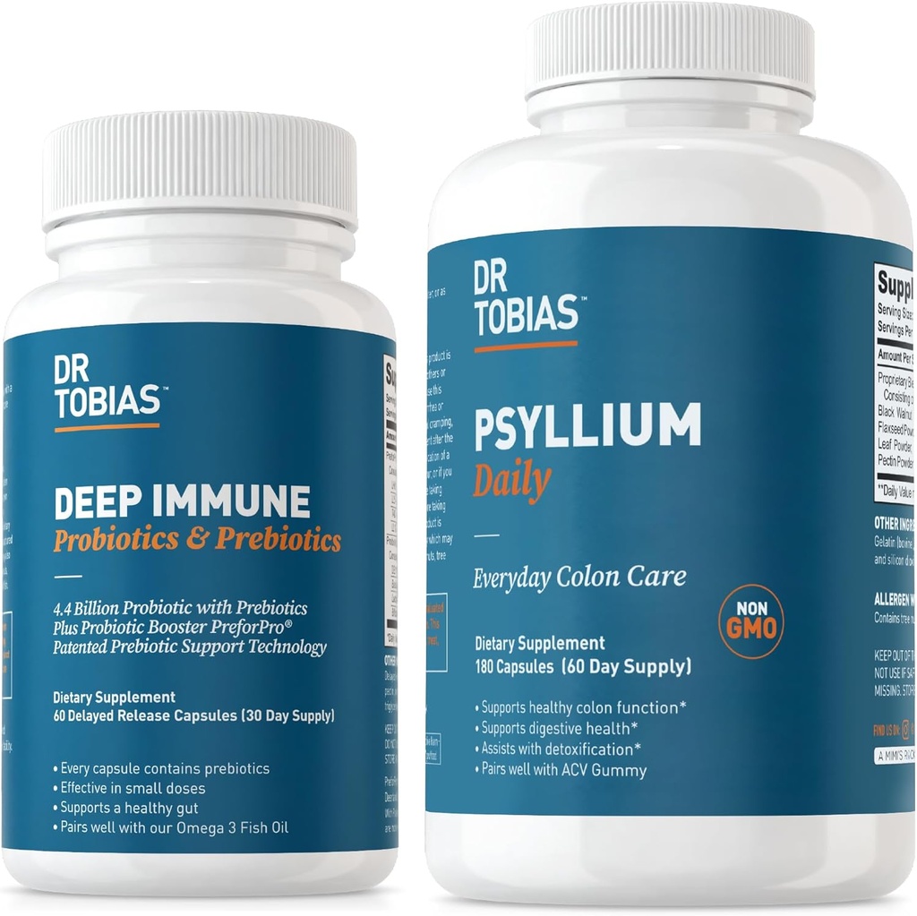 Le Dr Tobias Probiotiques et prébiotiques et Psyllium chaque jour, soutient la santé digestive, la fonction immunitaire de Gut, supplément de fibre quotidienne à l'appui de la santé de Colon avec 4.4. Milliard UFC