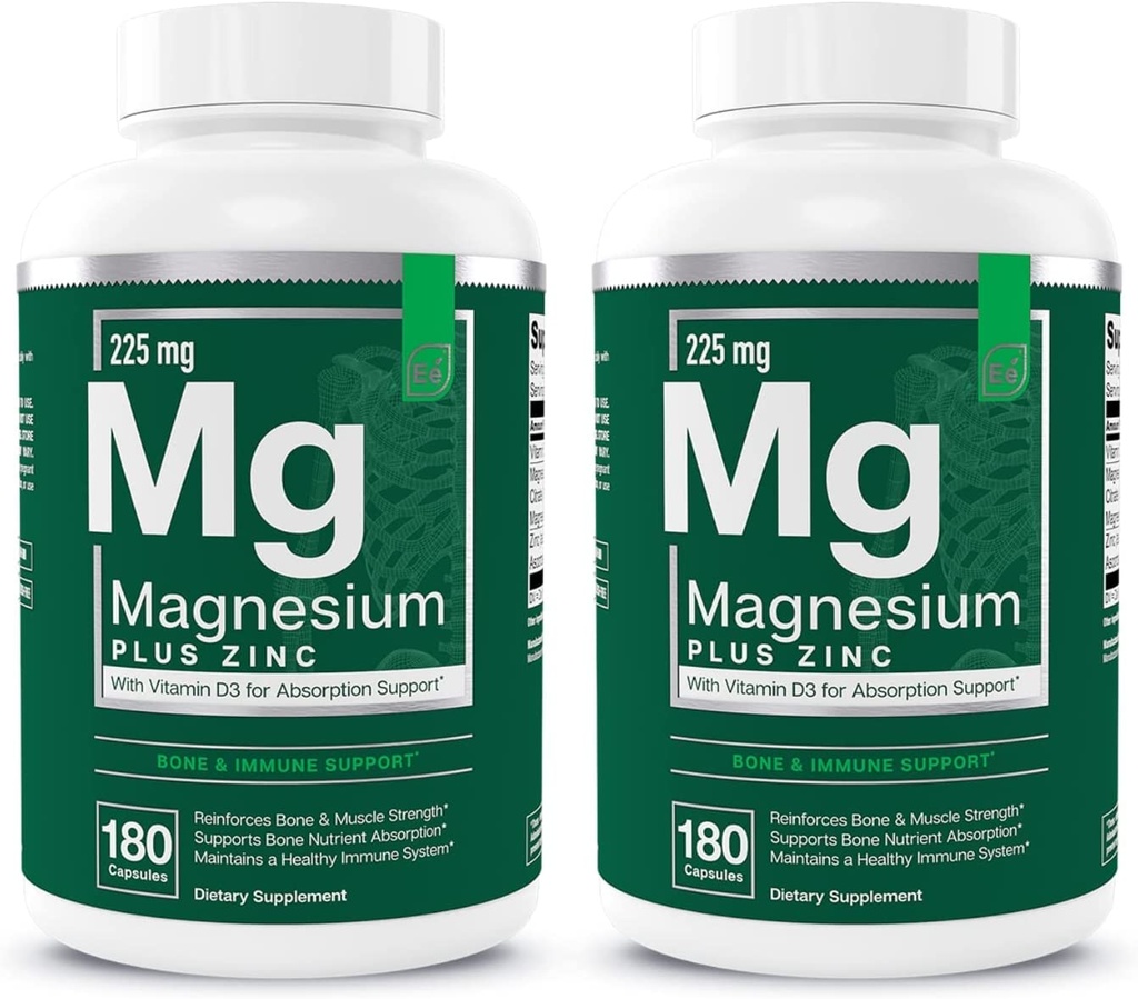 Éléments essentiels Magnésium Plus Zinc avec vitamine D3-S Scientifically Formulé Heart, Bone & Muscle Support