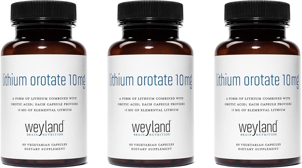 Orotate de lithium 10mg (3 bouteilles), 180 Capsules végétariennes