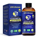 Life's Fortune Cod Liver Oil Liquid Organic Lemon Flavor (8 Oz) 1000 mg Omega + Vitamine A, E & D3 - Soutient la santé immunitaire - Supplément 100 % huile de poisson de Wild Ocean Cod-GMO Free