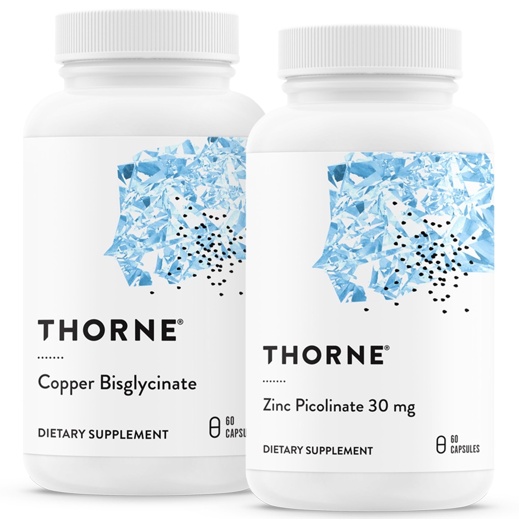 THORNE - Ensemble de minéraux traces - Picolinate de zinc et bisglycinate de cuivre - Essentiels pour le bien-être - 60 portions