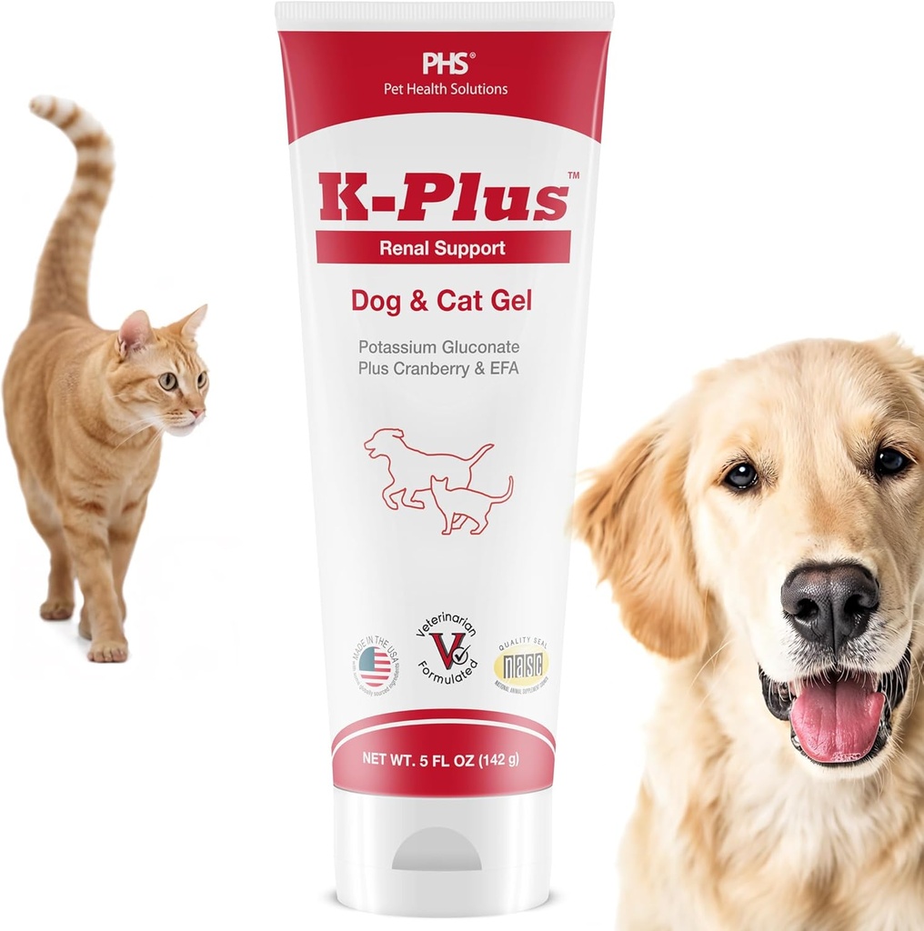 Gel K-Plus pour chiens et chats – Citrate de potassium et supplément de canneberge pour le rein, la santé urinaire, le soulagement UTI, la prévention de la pierre, l'équilibre électrolytique, les muscles et la fonction cardiaque - Fabriqué aux États-Unis - 5 oz