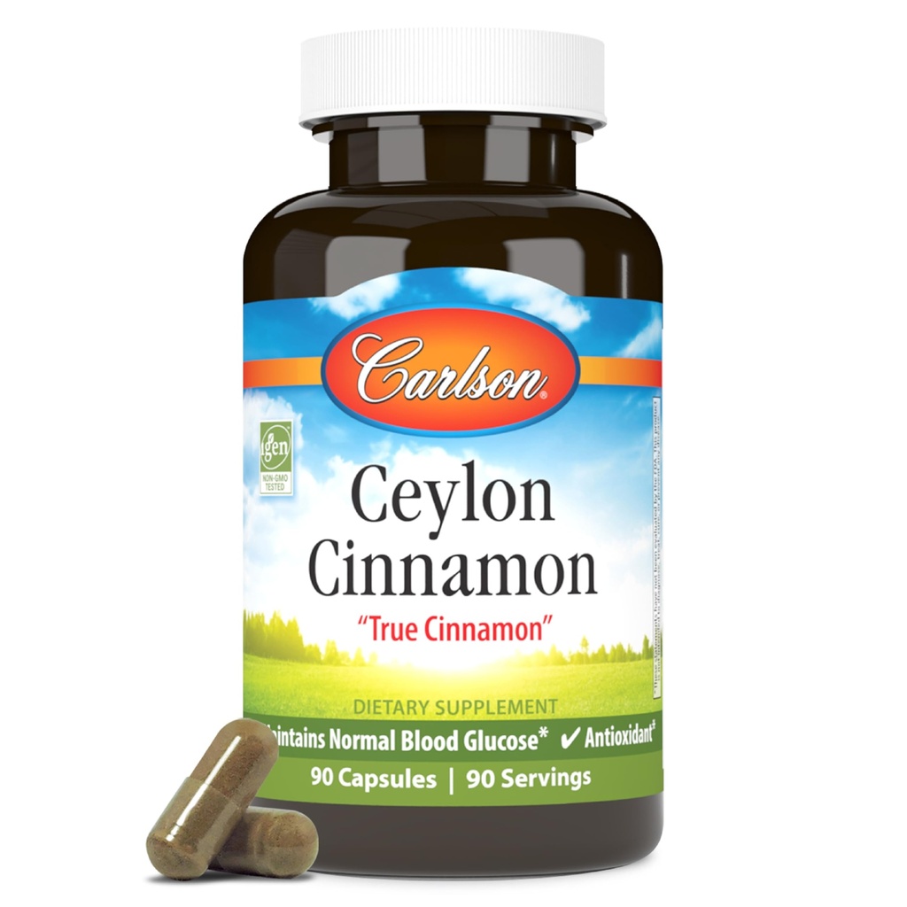 Carlson - Ceylan Cinnamon, Suppléments de cannelle, 500 mg, Pinces d'extrait de cannelle, Ceylan Cinnamon Capsules, 90 Capsules.