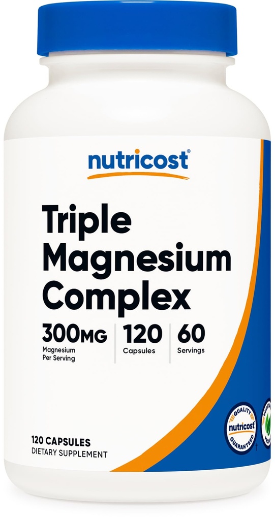 Nutricost Triple Magnésium Complex (300mg, 120 Capsules) - de Di-Magnésium Malate, Bisglycinate et Citrate, 60 portions
