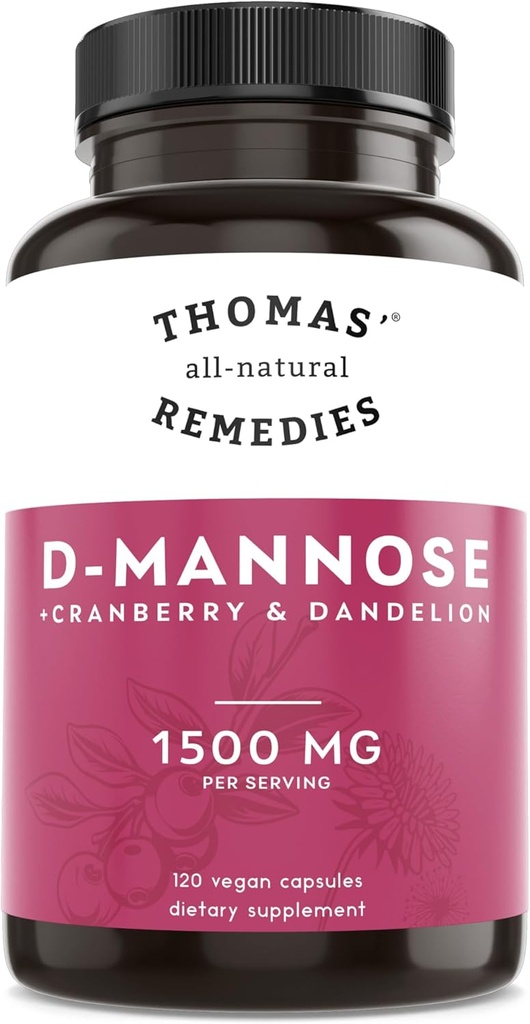 Thomas' all-natural Remedies D-mannose 1200mg - with Cranberry and Dandelion - Natural Urinary Tract and UTI Health Support - Best dmannose Capsules - NO fillers, All-Natural, Vegan - 120 Capsules