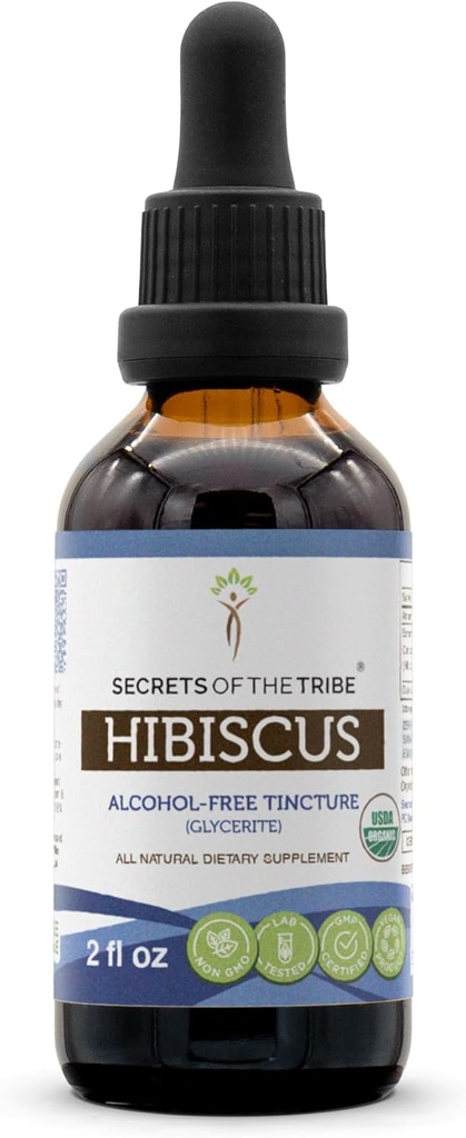 Secrets of the Tribe Hibiscus Tincture Alcohol-Free Liquid Extract, USDA Organic Hibiscus Sabdariffa Dried Flower (2 FL OZ)