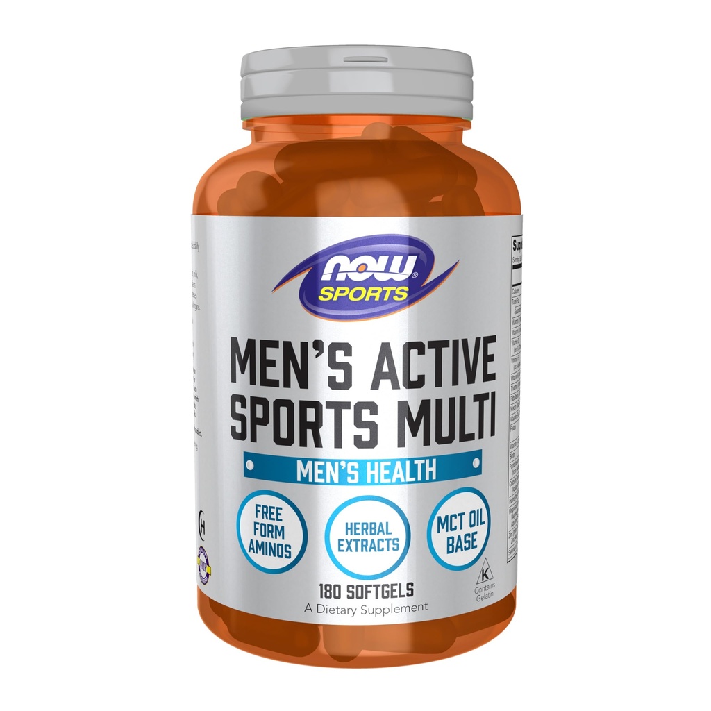 NOW Foods Sports Nutrition, Men's Extreme Sports Multi with Free-Form Amino Acids, ZMA®, Tribulus, MCT Oil, and Herbal Extracts, 180 Softgels