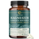 Triple Magnésium softgels (Citrate, Malate, & Oxide) Supplément Magnésium très absorbant pour la digestion, le calme, les crampes des jambes et le soutien du sommeil (Complexe 300mg) Facile à avaler Gels doux (Cent 60)