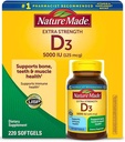 Nature faite de vitamine D-3 5000IU 220 Comte Softgels