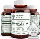 Natural Nutra Vegan Methyl B12 1000mcg, supplément pour stimuler la santé cardiaque et l'énergie, sans gluten, soutenir la transformation énergétique, améliorer la réponse immunitaire, aider la fonction cérébrale, 100 légumes végétaliens