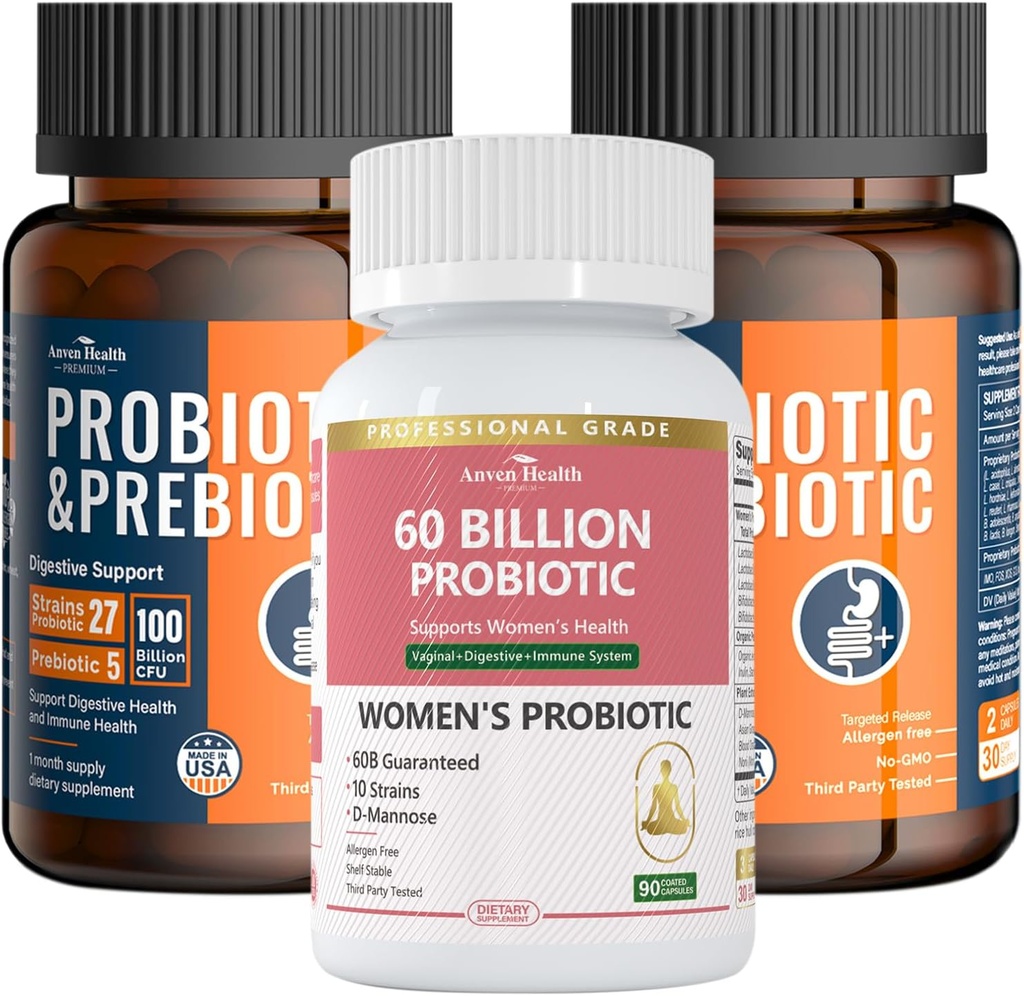 Ensemble complet de santé gustative et digestive pour toute la famille : 100 milliards de probiotiques + probiotiques féminins