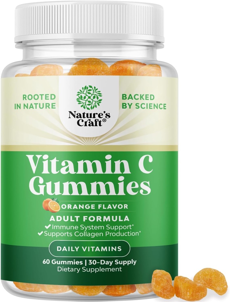 Gommies à croquer Vitamine C pour adultes - Gommies de soutien halal Vitamine C - Acide ascorbique Booster naturel de l'immuno-gummy pour adultes et Vitamines naturelles de l'immuno-gummy