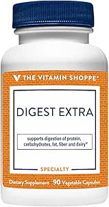 The Vitamin Shoppe Digest Extra - Enzymes digestifs pour les graisses, les glucides et les protéines incluant une aide digestive pour le gluten et la laiterie - soutient l'absorption des nutriments (30 capsules végétales)