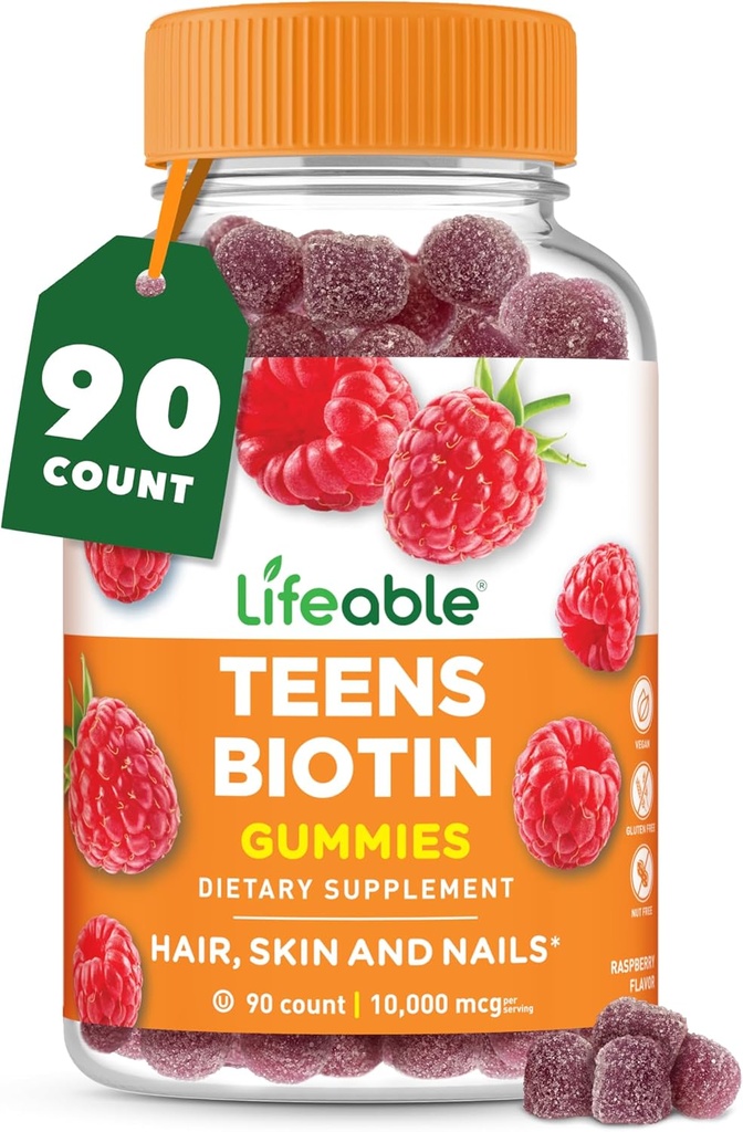 Adolescents Lifeable Biotin 10000mcg Gommies de Vitamine B7.00 Vitamine B7.00 Vitamines Vegan Biotin Supplément de Vitamines Vegan pour les Adolescents 90 Gommies