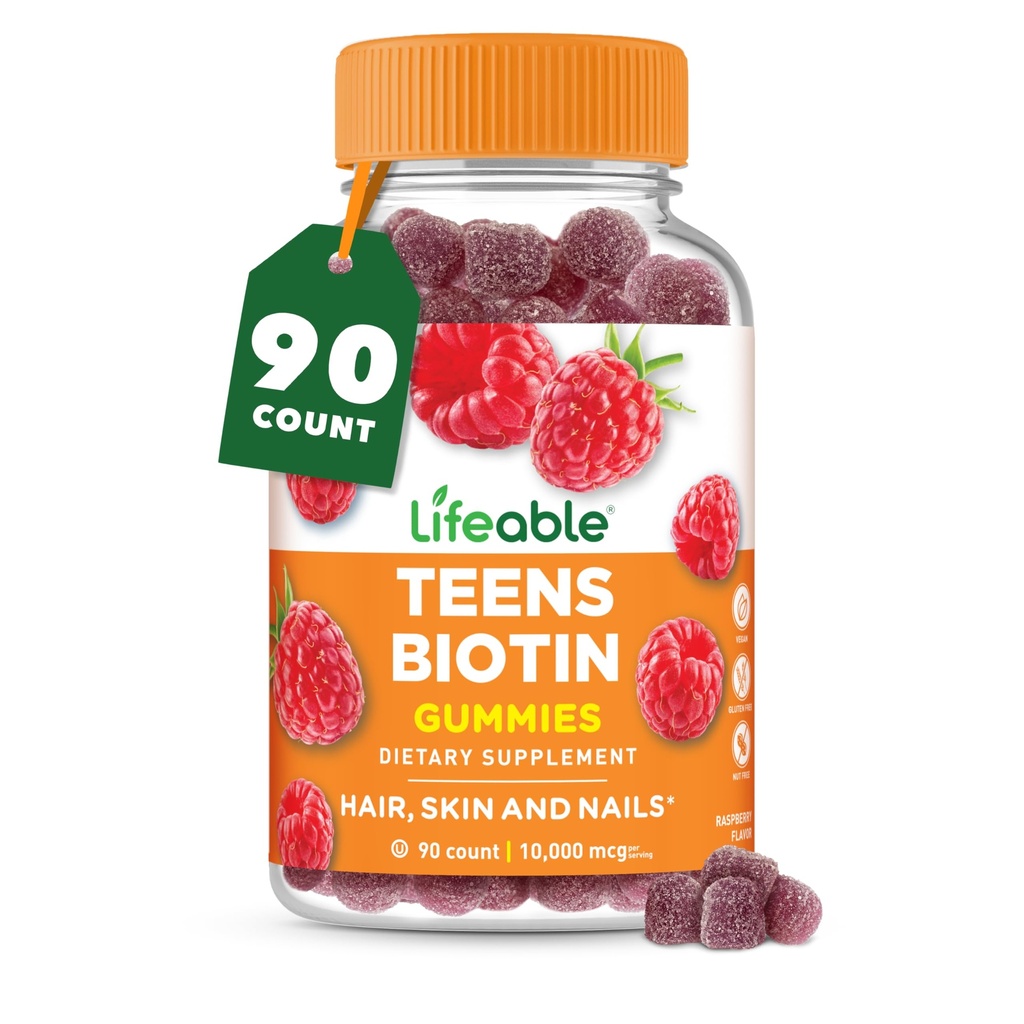 Adolescents Lifeable Biotin 10000mcg Gommies de Vitamine B7.00 Vitamine B7.00 Vitamines Vegan Biotin Supplément de Vitamines Vegan pour les Adolescents 90 Gommies