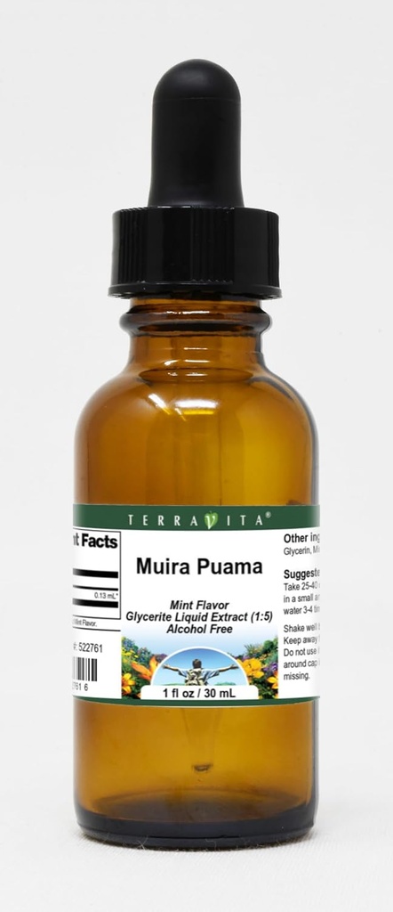 Terravita Muira Puama Extrait liquide de glycérite (1:5) - Aromatisé à la menthe (1 oz, ZIN: 522761) - 3 emballages