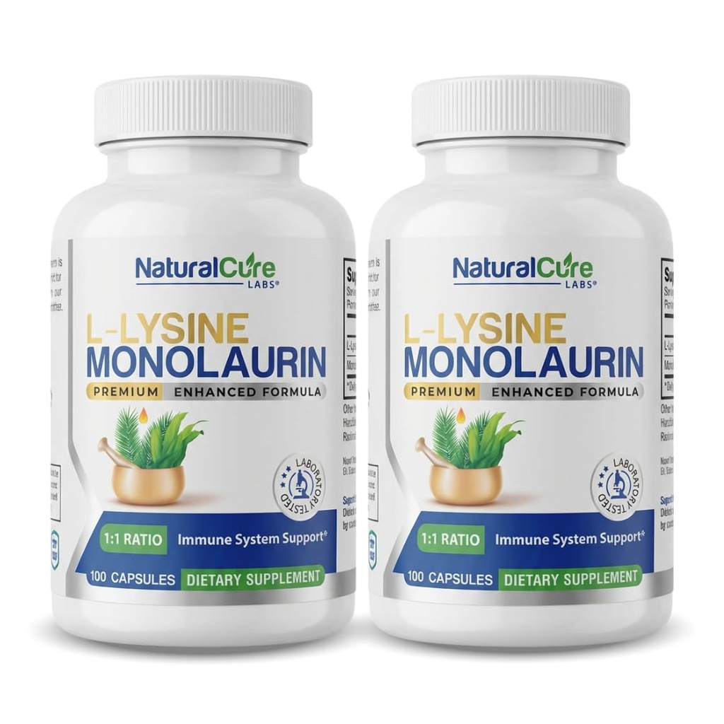 Laboratoires de guérison naturels L-Lysine + Monolaurin 600mg Rapport 1:1, 2 Pack, 200 Capsules