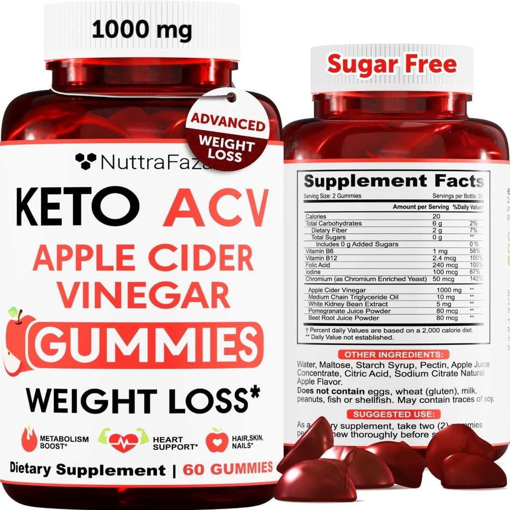 Gummies Keto ACV Avancé Perte de poids - Gummies Keto ACV pour la perte de poids pour les femmes et les hommes - Supplément Gummies Keto - Detox & Cleanse, Digestion - vinaigre de cidre de pomme - Arôme de pomme