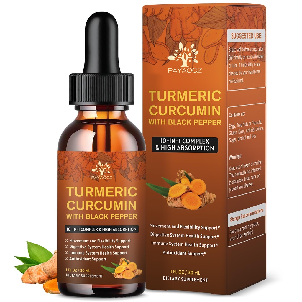 (2 Pack) Supplément curcumin curcumin curcuma biologique avec poivre noir et gingembre - gouttes d'extrait curcuma liquide (avec cannelle, romarin) - Support de mobilité et de flexibilité et santé digestive - 1 Fl Oz