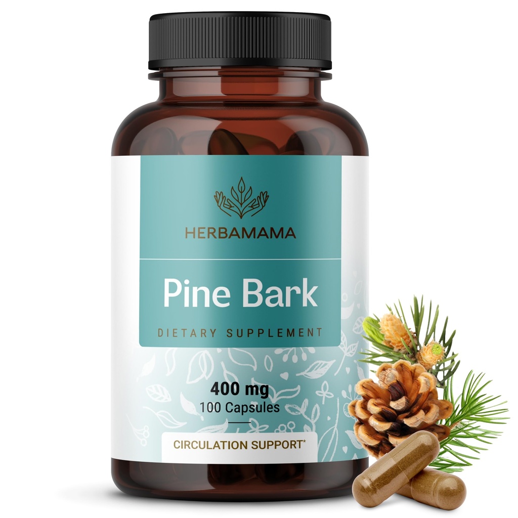 HerbAMAMA Capsules d'extrait d'écorce de pin - 400mg Poudre d'extrait d'écorce de pin Maritime française pour le soutien antioxydant - Vegan, Supplément Pinus Pinaster non-OGM
