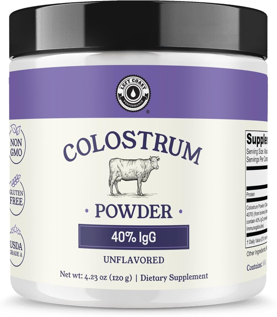 Poudre de colostrum 40% IgG – supplément bovin de colostrum pour le soutien immunitaire, la santé des intestins, la récupération musculaire et le bien-être global - ingrédient unique, aucun additif, non-OGM - 60 portions