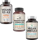 Complexe de Magnésium Premium AMANDEAN, Omega végétalien 3, Végétalien D3+K2 Bundle. Support immunitaire à base végétale. Algae DHA & EPA. Qualité sommeil, focus et humeur. Soutenir la santé du coeur, du cerveau, des articulations et des yeux