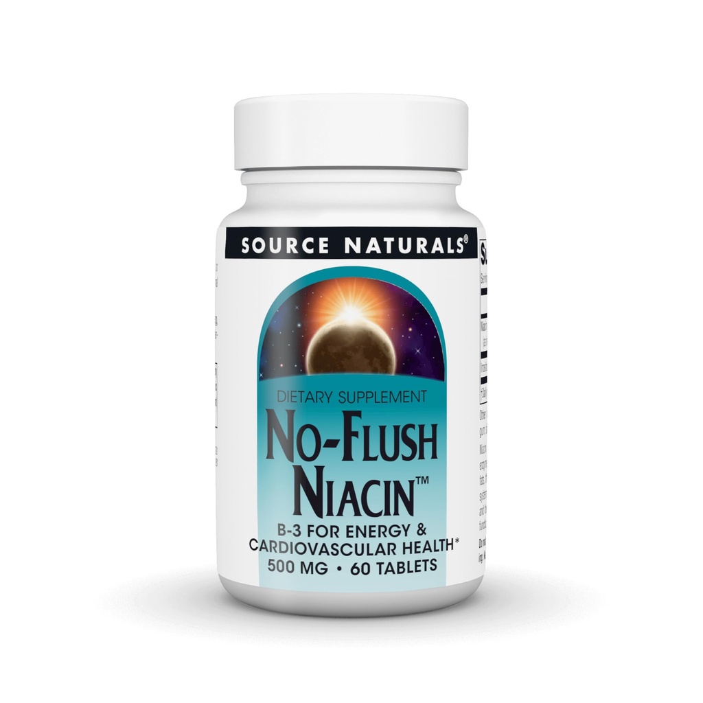 Source Naturals No-Flush Niacin, B-3 for Energy and Cardiovascular Health* - 500 mg - 60 Vegetarian Tablets