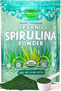 Poudre de spiruline biologique (2 livres) de MAJU, vert foncé et riche, non irradié, non OGM, végétalien, sans gluten, jumbo