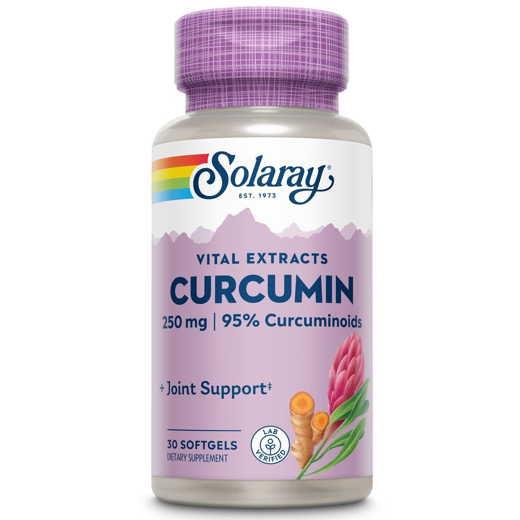 SOLARAY Super Bio Curcumin 250mg. Extrait de racine curcuma, 95% Curcuminoides.