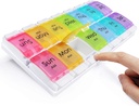 MOLN HYMY Large Pill Organisateur 2 fois par jour, AM PM Pill Box 7 Jour, 14 Diviseurs 2 Semaine Médicament Pill Organisateur avec bouton poussoir facile pour les médicaments, vitamines, huiles de poisson, suppléments