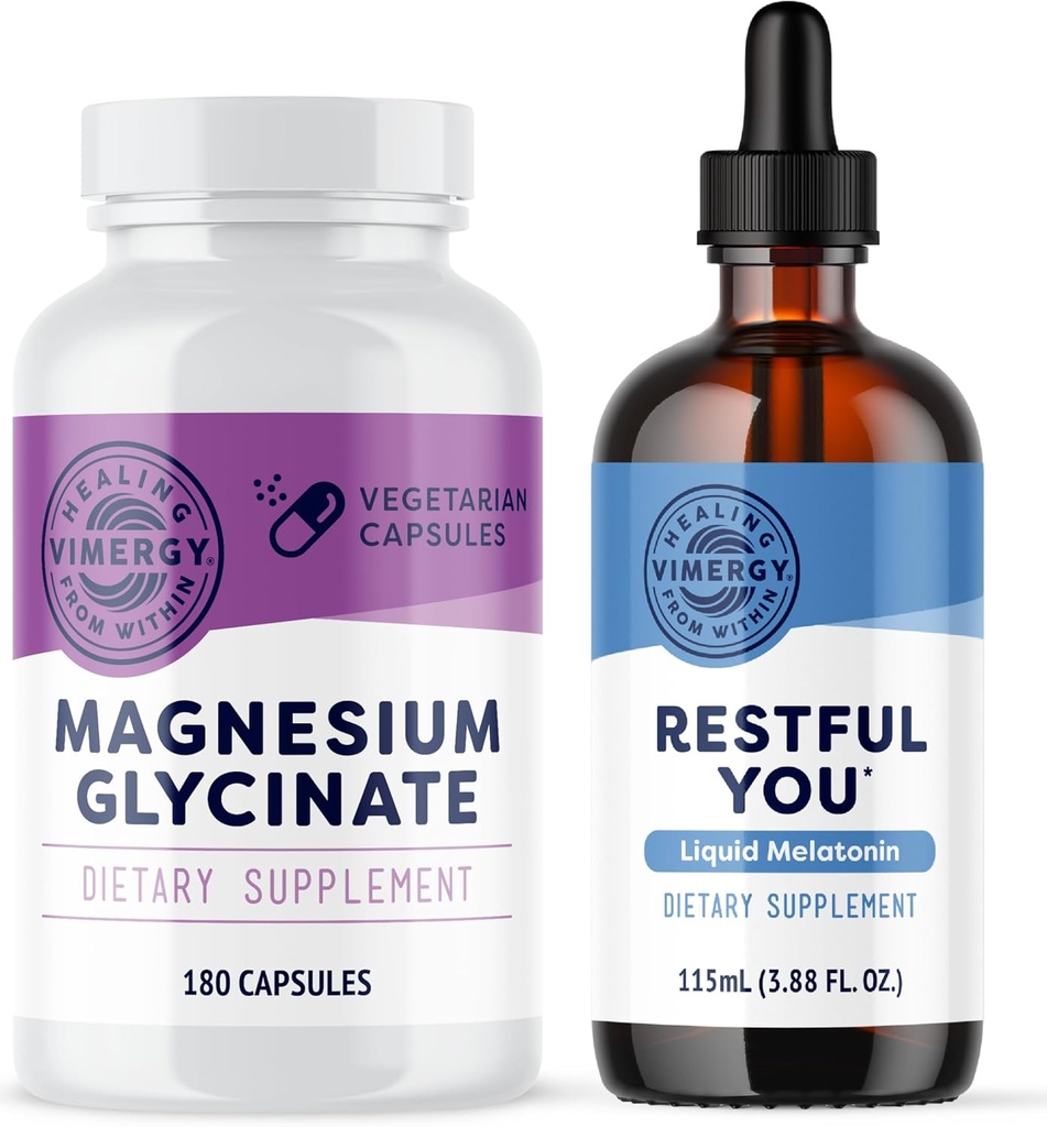 Vimergy Magnesium Glycinate (180 Capsules) & Vimergy Restful You* Liquid Melatonin (115 mL) - Bundle