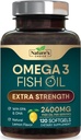 Omega 3 Supplément à l'huile de poisson 2400 mg - Triple Strength EPA & DHA Huile de poisson Omega 3, Supplément aux acides gras essentiels Softgels, Suppléments de soutien pour la santé du cerveau et du coeur, sans gluten non-OGM, 120 Softgels