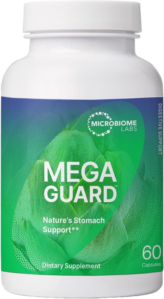 Microbiome Labs MegaGuard Gut Health Suppléments - Ginger Root, Licorice Root & Artichaut Leaf Extract pour soutenir la santé digestive et le gaz occasionnel - pour les femmes, les hommes et les enfants 8+ (60 capsules)