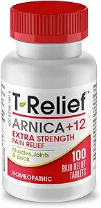 T-Relief Extra Strength Pain Relief Arnica +12 actifs naturels de soulagement pour la douleur du dos Douleurs musculaires articulaires et étourdissement, corps entier soulagement rapide pour les femmes et les hommes - 100 Comprimés