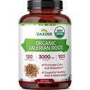 Zazzee USDA racine valériane biologique 10:1 extrait, 3000 mg de force, 120 capsules véganes, 4 mois d'approvisionnement, Valeriana officinalis, 10X puissance, 100% végétarien, tout naturel, non-OGM, fabriqué aux États-Unis