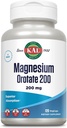 KAL Magnésium Orotate 200 mg, Formule d'absorption supérieure, Magnésium chélaté pour les os sains, les dents, le nerf et la fonction musculaire, végétarienne, non-OGM, sans gluten, 30 portions, 120 VegCaps
