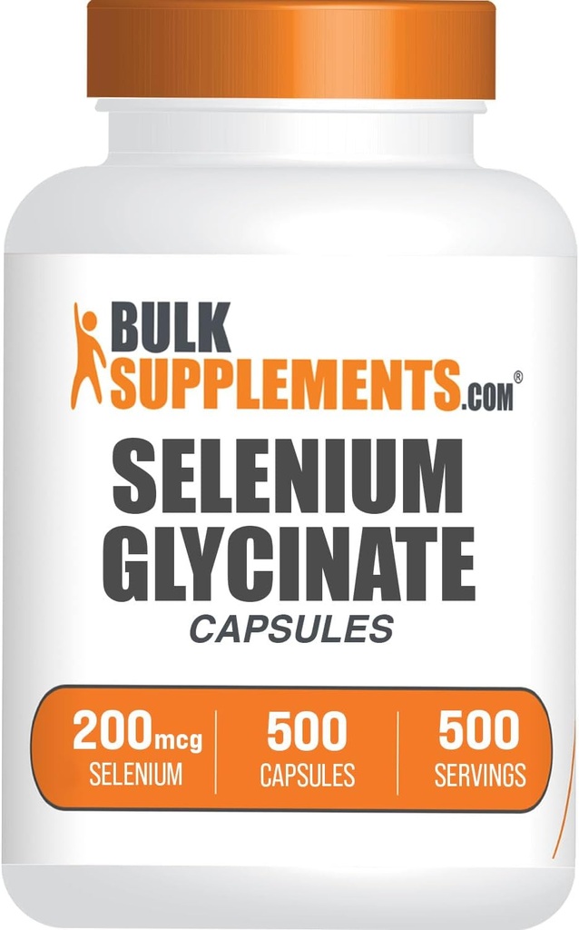BulkSupplements.com Capsules de glycinate de sélénium - Supplément de sélénium, Capsules de sélénium 200mcg - Trace minéral essentiel, sans gluten, 1 Capsule par portion, 500 Compte (paquet de 1)