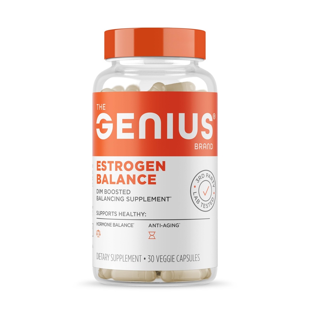Genius Estrogen Balance, Supplément Dim - Blocker pour les hommes et les femmes - Hormones, Acné hormonal et ménopause - Inhibiteur d'aromatase avec extrait de graines de raisin et biopérine - 30 capsules