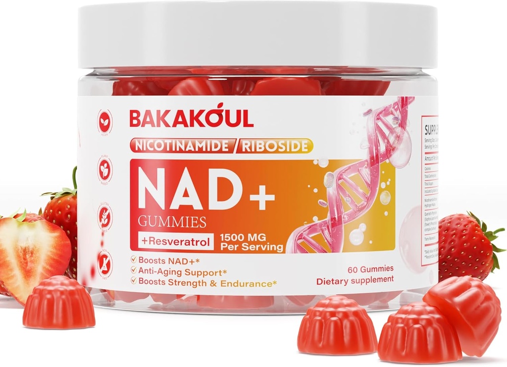 NAD Gummies, Supplément NAD - Liposomal Nicotinamide Riboside, Resveratrol, Quercetin, NAD Nicotinamide Riboside Resveratrol 900mg, NAD+ Supplément pour hommes et femmes, 60 Gommies 1 Pack
