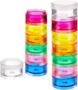 Deke Home - Organisateur de pilules empilables (2 packs), 7 jours par semaine Pill Box Tower avec compartiments de verrouillage Twist, sans BPA, support de médecine de voyage et distributeur de vitamines, boîtier compact et portable, couleur arc-en-ciel