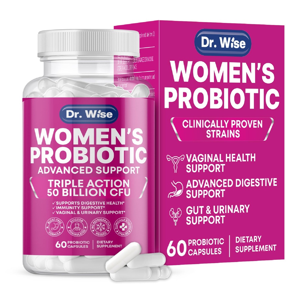 Femmes Probiotique 50 Million UFC – Soutient la digestion, le dégel, l'odorat vaginal et l'équilibre du pH – Santé urinaire et de l'intestin – Souches cliniquement étudiées – Non-OGM, 60 Capsules