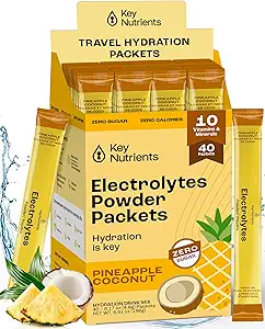KEY NUTRIENTS Electrolytes Powder Packets - Tropical Pineapple Coconut 40 Pack Hydration Packets - Travel Hydration Powder - No Sugar, No Calories, Gluten Free Keto Electrolytes Powder - Made in USA