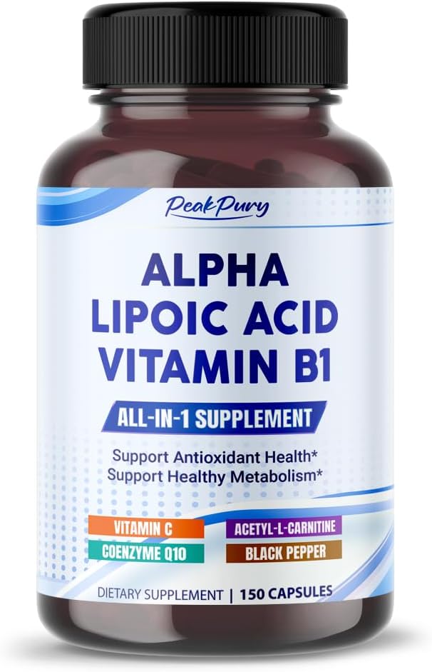 Alpha acide lipoïque avec vitamine B1 - soutient la santé antioxydante et le métabolisme sain - comprend la vitamine C, acétyl-L-Carnitine, CoQ10 - Fabriqué dans les États-Unis- 150 capsules