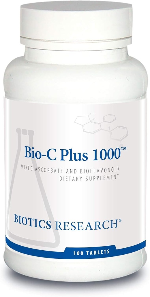 Recherche en biotique Bio C Plus 1000 Antioxydant, haute puissance, bioflavonoïdes, soutient une réponse immunitaire saine, construit collagène, peau saine, cartilage et soutien articulaire 100 comprimés