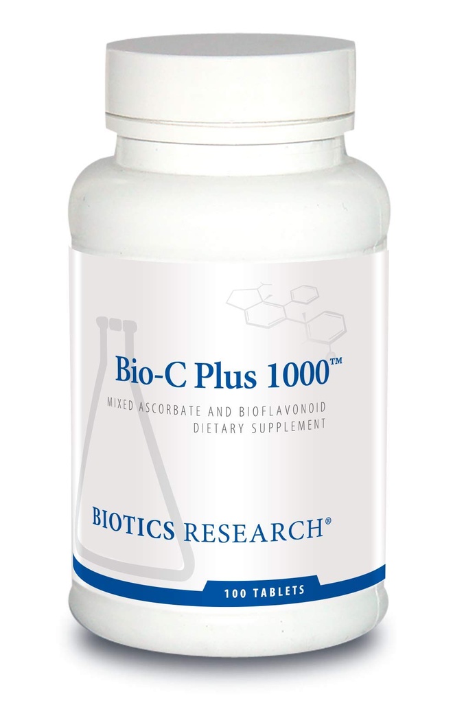 Recherche en biotique Bio C Plus 1000 Antioxydant, haute puissance, bioflavonoïdes, soutient une réponse immunitaire saine, construit collagène, peau saine, cartilage et soutien articulaire 100 comprimés
