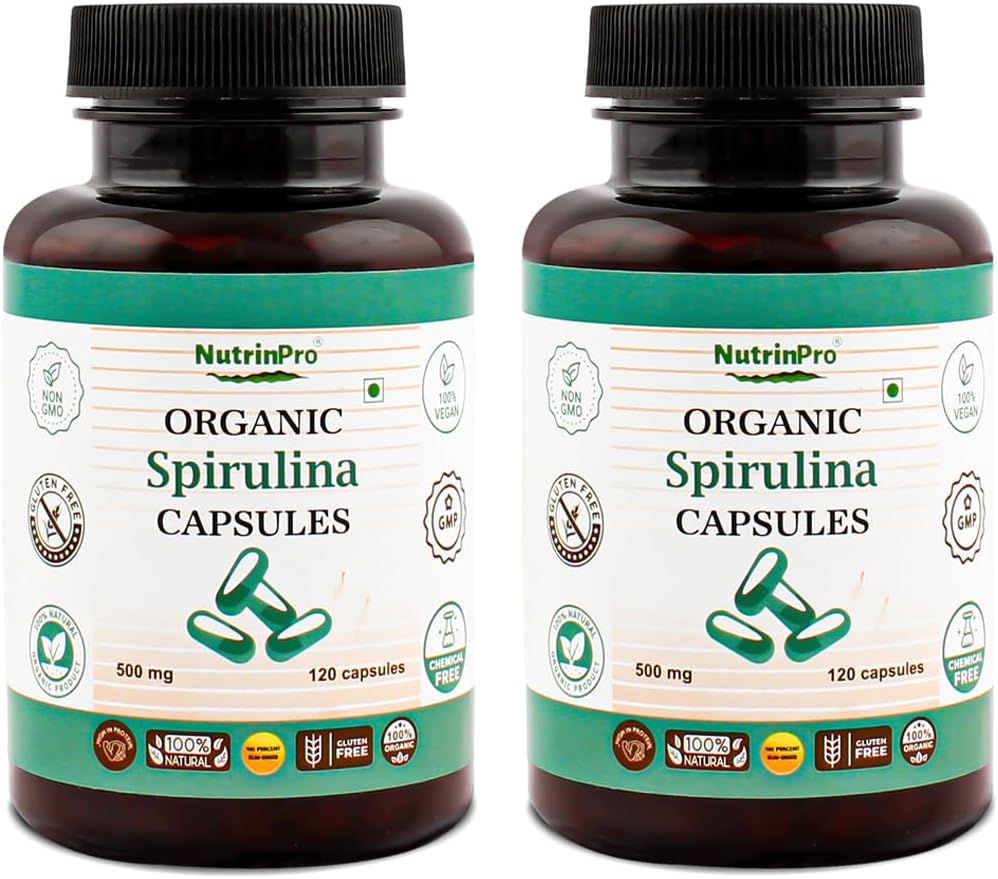 USDA Organic Spirulina Capsules - 100% Pure Vegan Supplement, Non-GMO, Gluten-Free, Chemical-Free, (240)