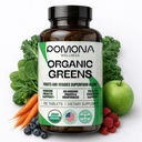Pomona Wellness Super Greens Supplément, plein de vitamines et minéraux super-alimentaires, fruits et légumes, Greens Poudre pour Bloating et Digestion, Gut Health, USDA biologique, non-OGM, 60 comprimés